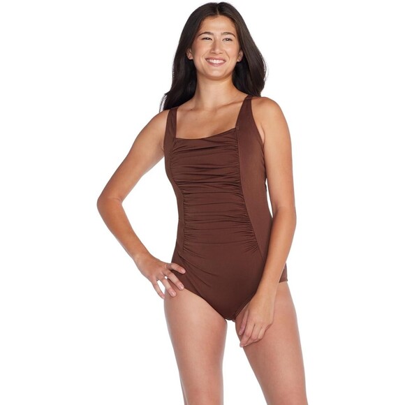 Speedo Women's Swimsuit One Piece Endurance+ Shirred Tank Moderate Cut brown 18 - Picture 1 of 16